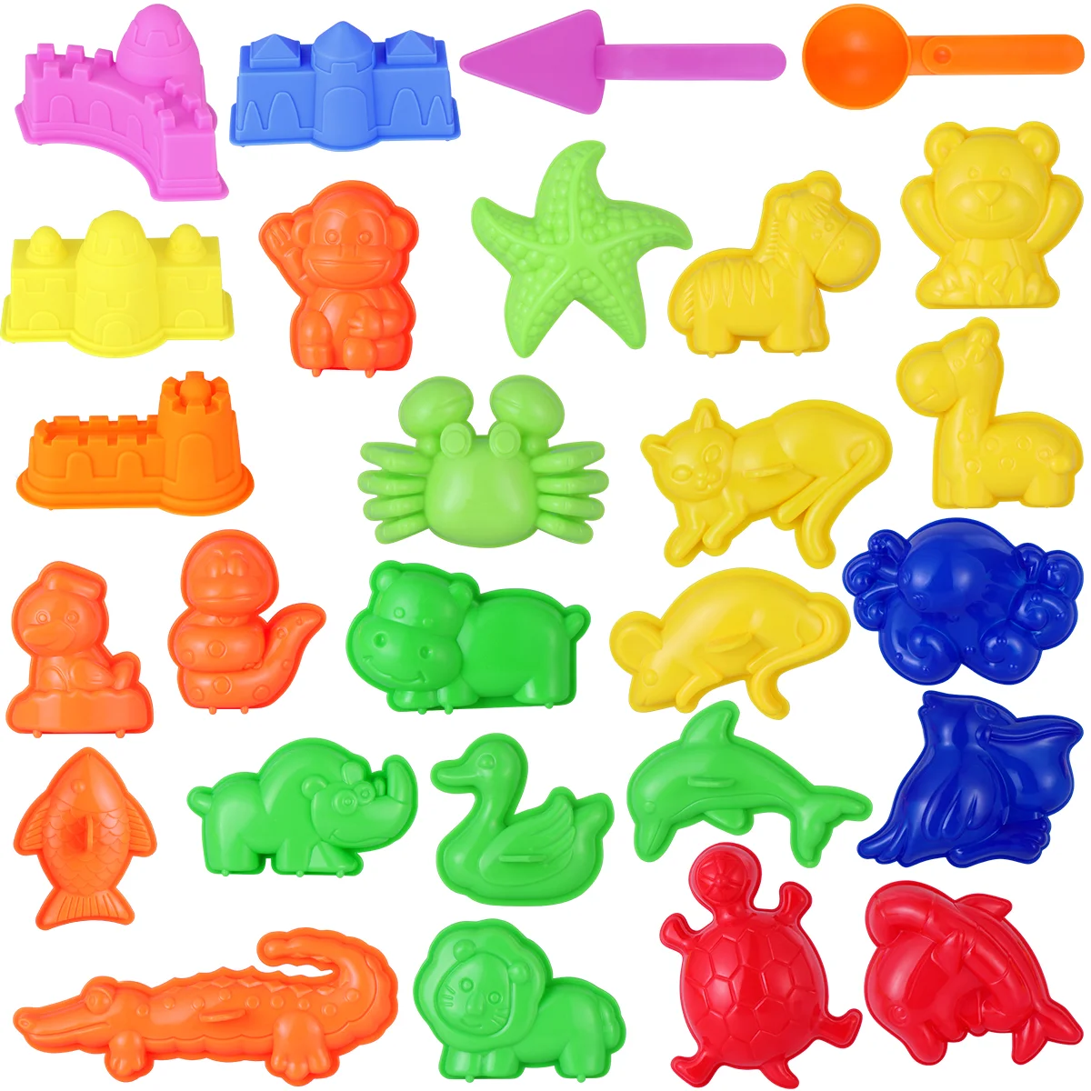 TOYMYTOY 27PCS Sand Molding Toys Kid's Summer Beach Toys Sand Play Set with Castle Animal Sand Molds and Tools (Random Color)