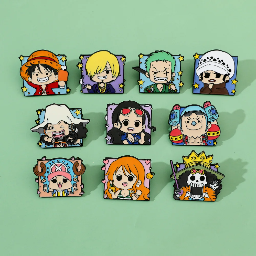 

10 Pcs One Piece Luffy Brooches Action Anime Figures Cartoon Clothes Ornaments Metal Badge Comic-style Alloy Bag Accessory Pin