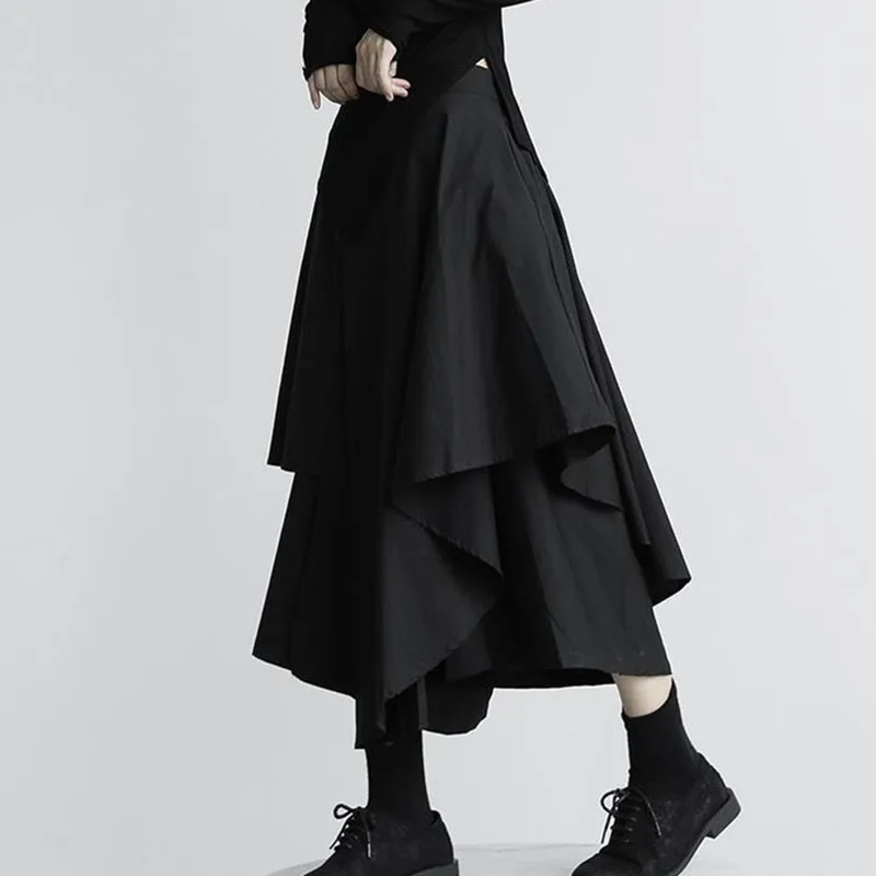 Women Black Skirts Japanese Gothic Irregular High Waist Pleated Skirt Pants for Women Vintage Cargo Skirts Female Clothes Ladies