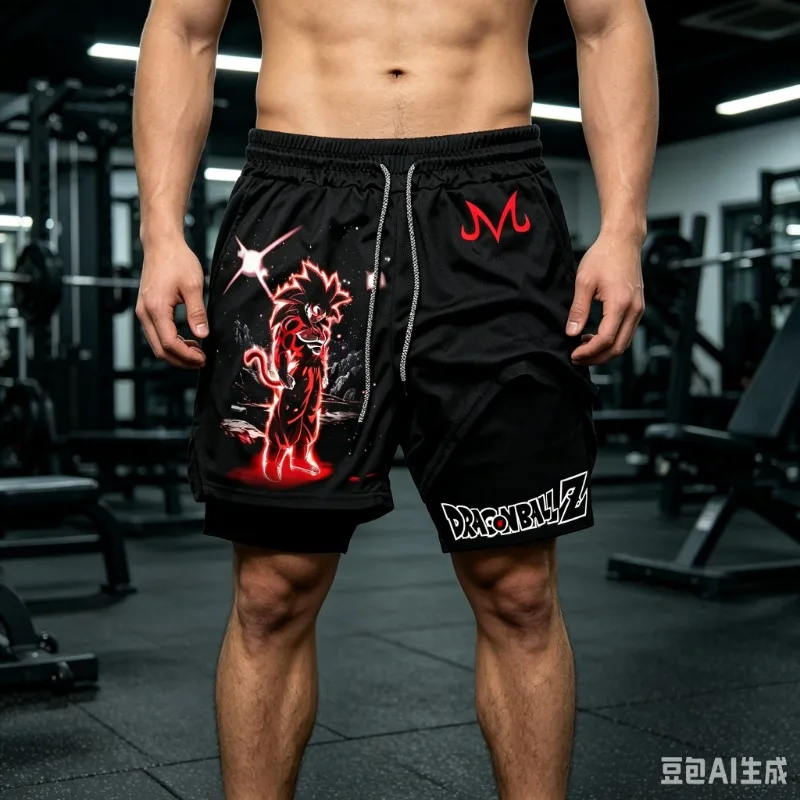 2026 Neue Sommer-Shorts mit Drachenball-Anime-Goku-Motiv, doppellagig, für Herren, sportlich, locker, bequem, atmungsaktiv