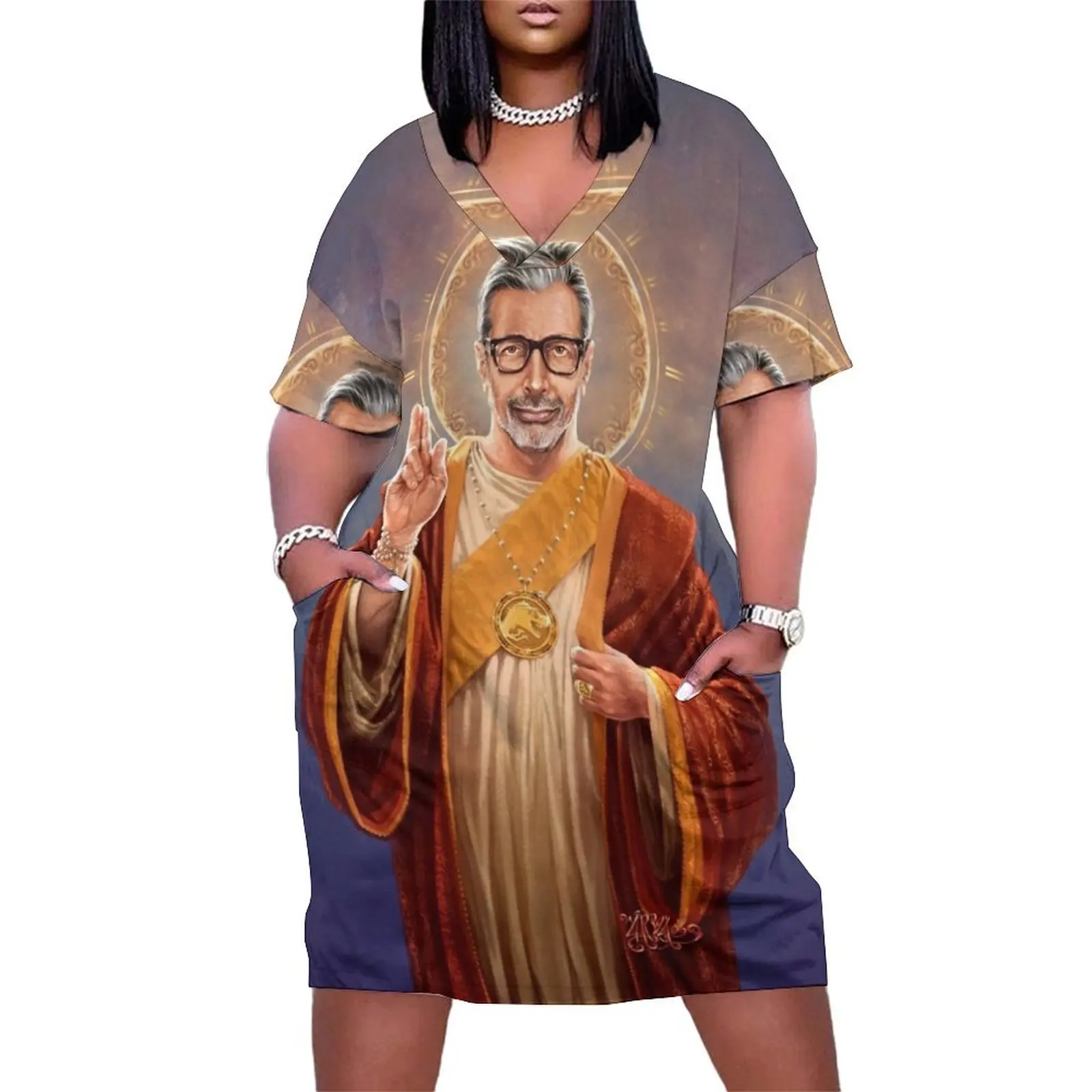 Saint Jeff of Goldblum, Jeff Goldblum Original Religious Painting Loose Pocket Dress elegant dresses plus sizes sexy dress