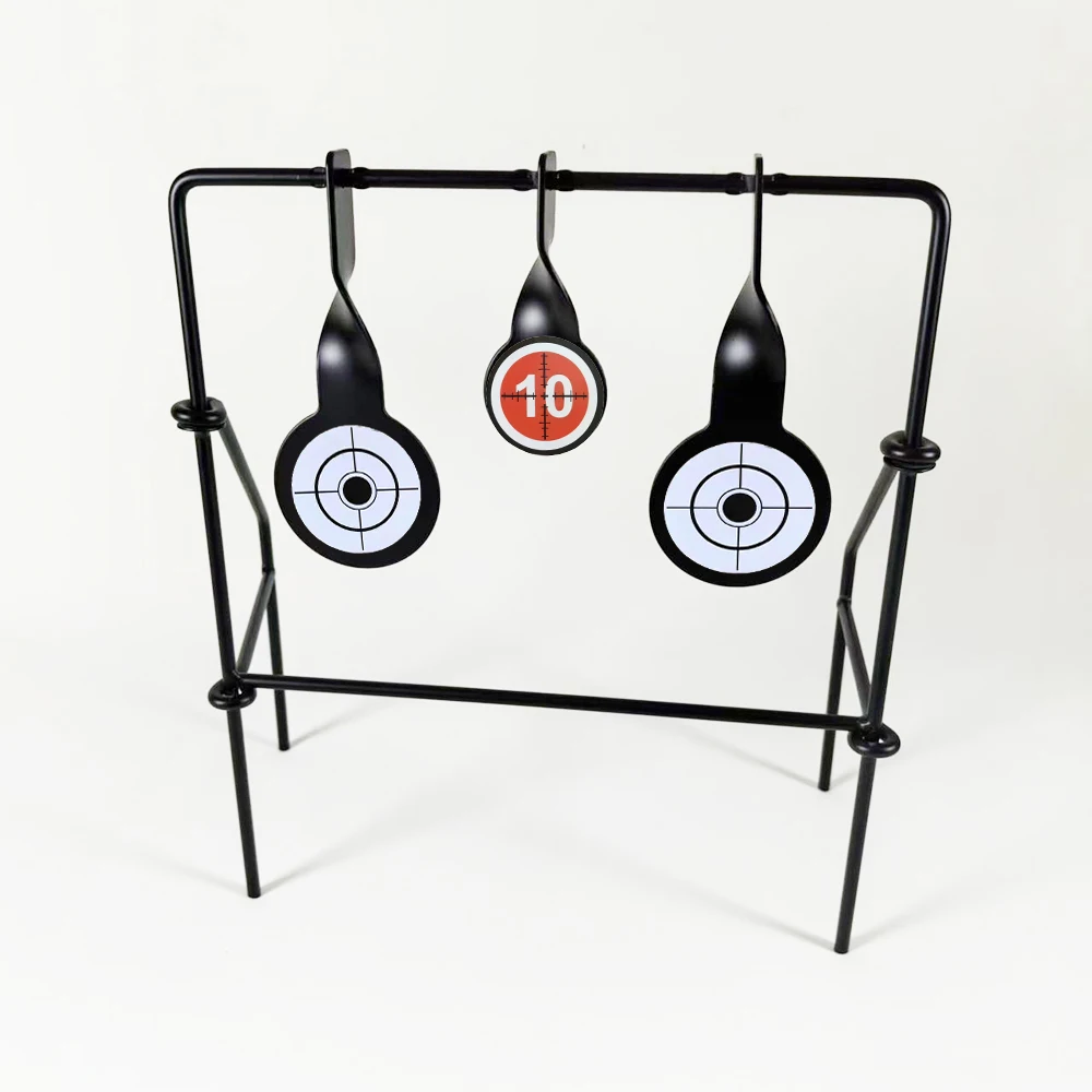 

Metallic triple spinner target for .22 air rifle 4mm. It is a self reset spinner target with back stand. Thick and strong.