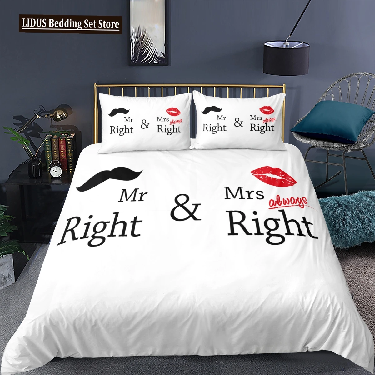 Black And White Duvet Cover Set Queen King Full Mr And Mrs Romantic Bedding Set For Girl Lover Couple Polyester Comforter Cover