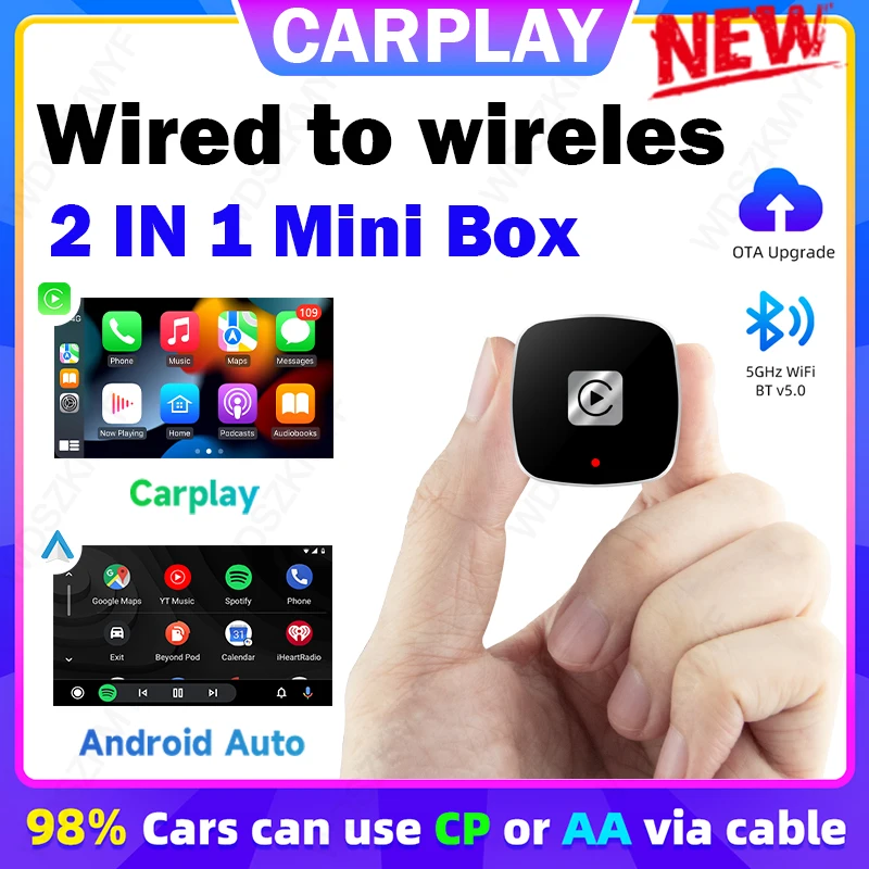 NEW 2in1 Wireless CarPlay Dongle Wireless Android Auto Adapter AI Smart Box Car Intelligent Systems For Car With Wired CarPlay