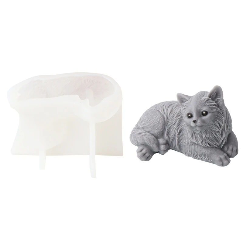 DIY Lying Cat Candle Silicone Mold Cute 3D Animal Shape Plaster Aromatherapy Candle Epoxy Resin Mould Home Desktop Ornament