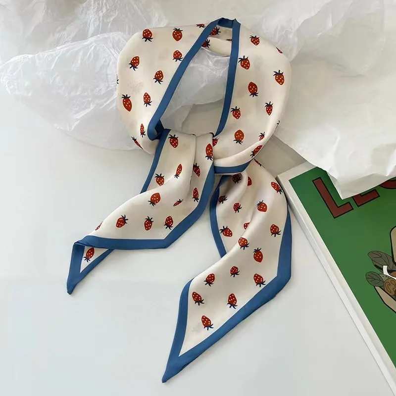 Модный милый роскошный шарф для волос с принтом, женский узкий шелковый шейный платок, универсальный для декора повязок на голову, шеи и сумки