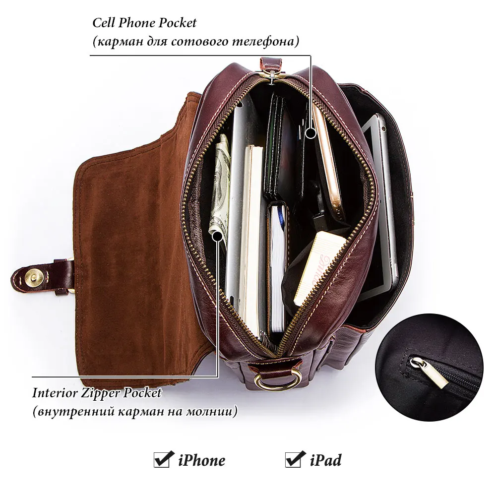 HUMERPAUL 100%Genuine Leather Man\'s Crossbody Shoulder Bag Multi-Function For Travel Handbags Large Capacity Cow Leather Bag