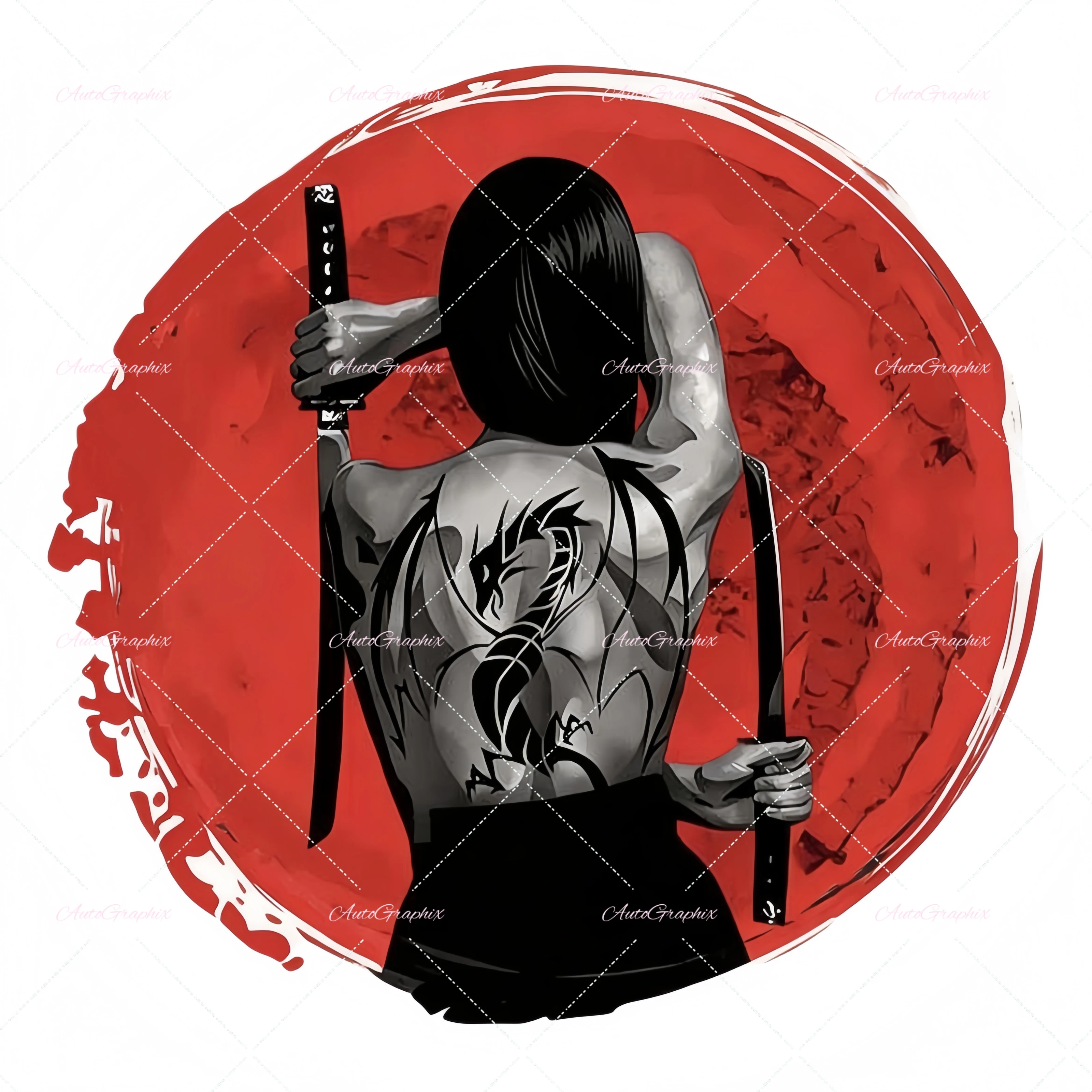 Diamond Cartel Japanese-style tattoo female warrior car decal, SUV racing car body, high-quality sunscreen PVC decal