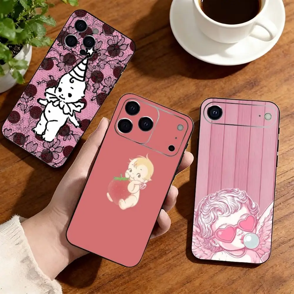 

Cute K-Kewpie Angel Phone Case For iPhone17,16,15,14,13,12,11 Plus,Pro Soft Silicone Black Case