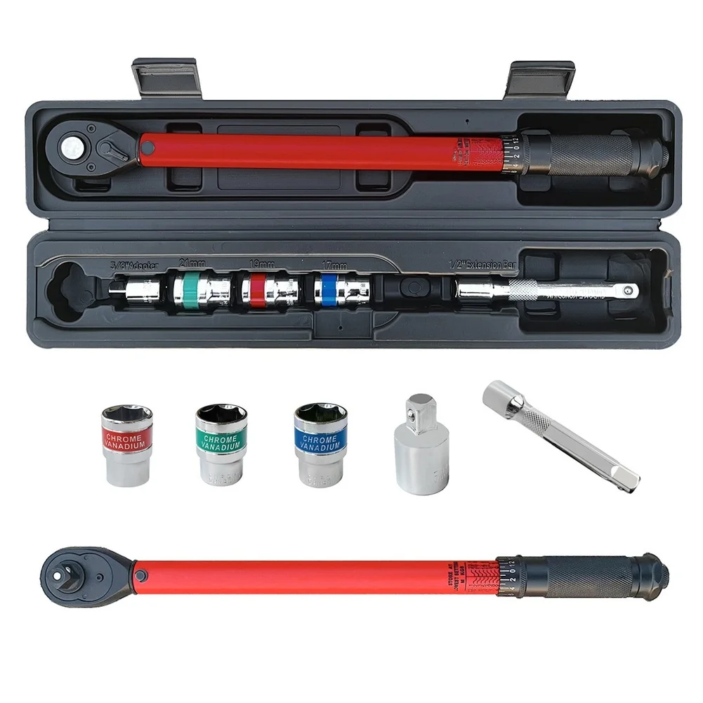 mechanic-tool-set-1-2-inch-torque-wrench-72-tooth-20-230nm-high-carbon-steel-red-finish-with-socket-and-extension