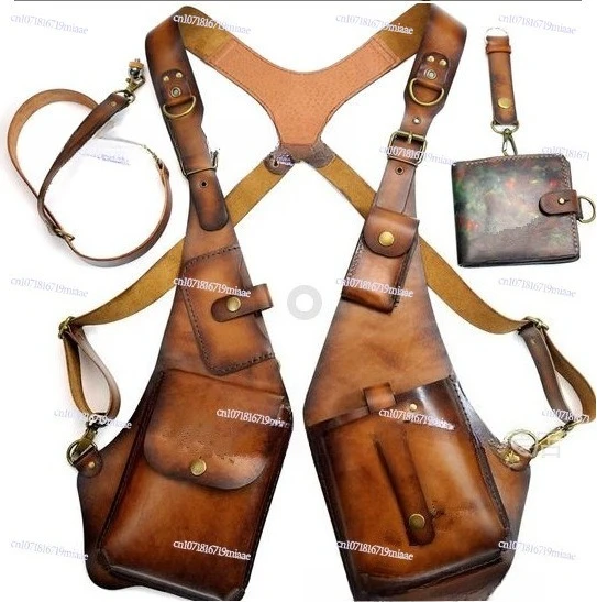 

European and American retro leather strap underarm satchel men and women outdoor square bag mobile phone bag underarm satchel