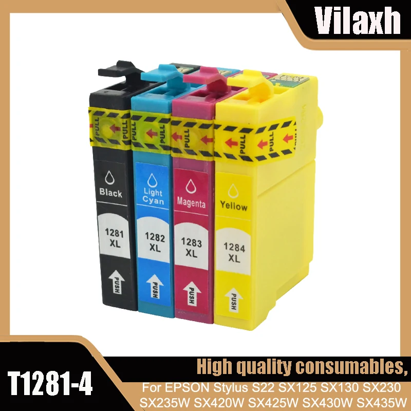 

4PCS Compatible for epson T1281 Ink cartridge For EPSON Stylus S22 SX125 SX130 SX230 SX235W SX420W SX425W SX430W SX435W Printer