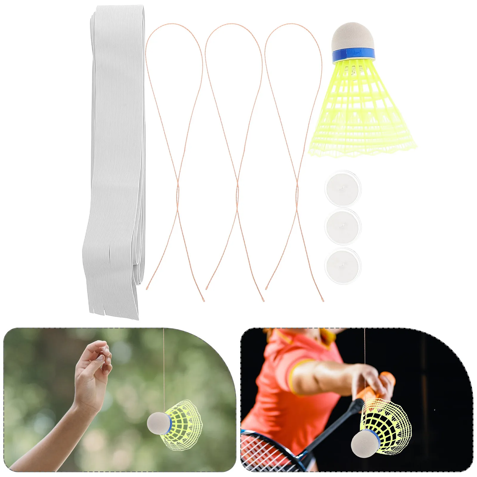 

Badminton Training Kit Portable Single Player Rebound Trainer Elastic Cords Hooks Adjustable Indoor Outdoor Badminton Self