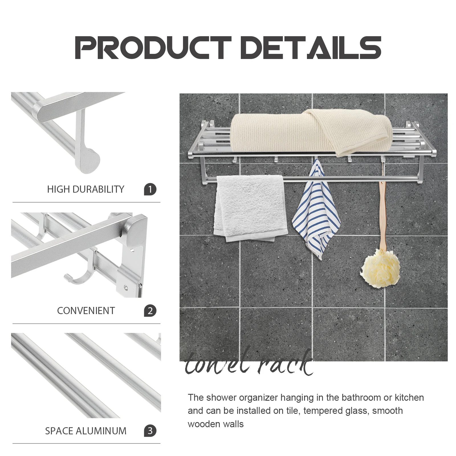 

Folding Bathroom Towel Rack Metal Organizer Wall Mounted Shower Shelf Retractable Storage Hanging Shelf Bathroom Organizer Rack