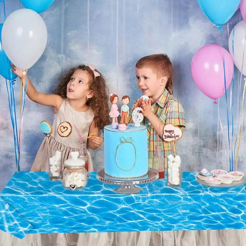 137x274cm Ocean Theme Party Tablecloth Summer Beach Water R ipple Water Wave Tablecloth Beach Pool Birthday Shower Supplies