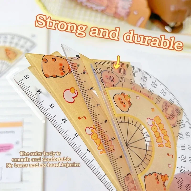Kawaii Ruler Set 10cm Isosceles Triangle 15cm Straight Ruler Plate Protractor Measuring Drawing Tool School Office Stationery
