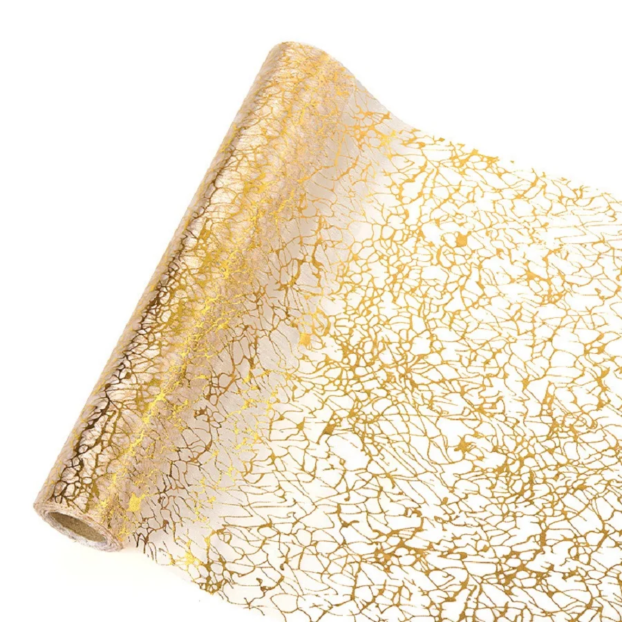 28cm 3yards Glitter Metallic Gold Thin Tulle Roll Table Runner Event Party Supplies Fabric Centerpiece Decoration For Wedding