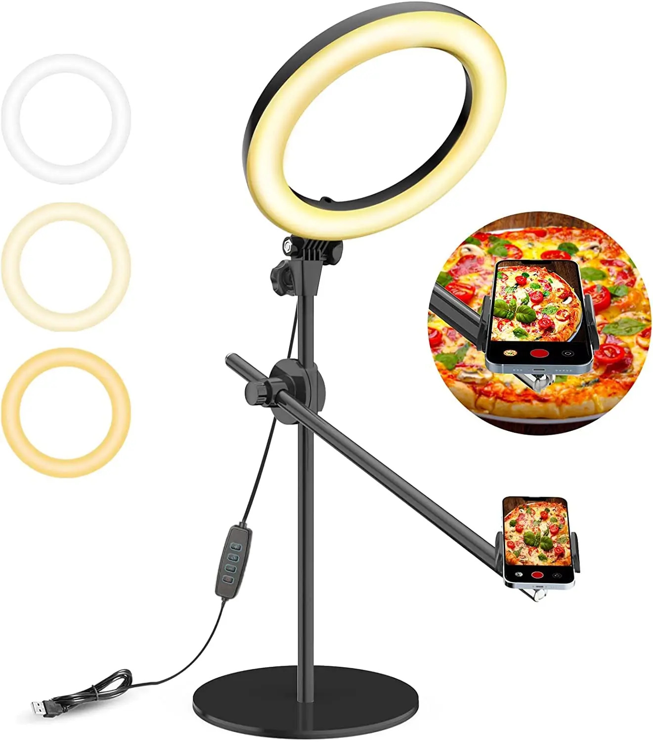 

Ring Light for Desk with Stand Overhead Camera/Phone Mount with 10" Ring Lights for iPhone Phone Tripod with Light Adjustable
