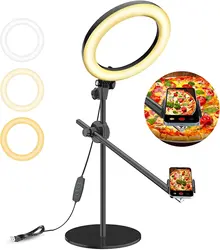 Ring Light for Desk with Stand Overhead Camera/Phone Mount with 10