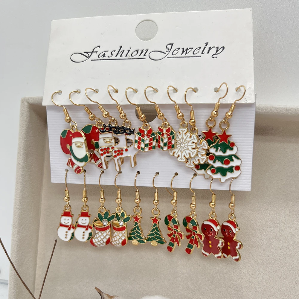 20PCS/10PCS Weihnachten Ohrringe Set Cartoon Tropft Öl Elch Santa Claus Lebkuchen Mann Ohrringe für Frauen Weihnachten geschenke – Detail 5