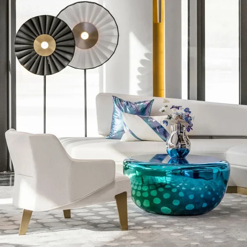 Modern sales office gradually change color electroplating coffee table FRP round side table model house light luxury art