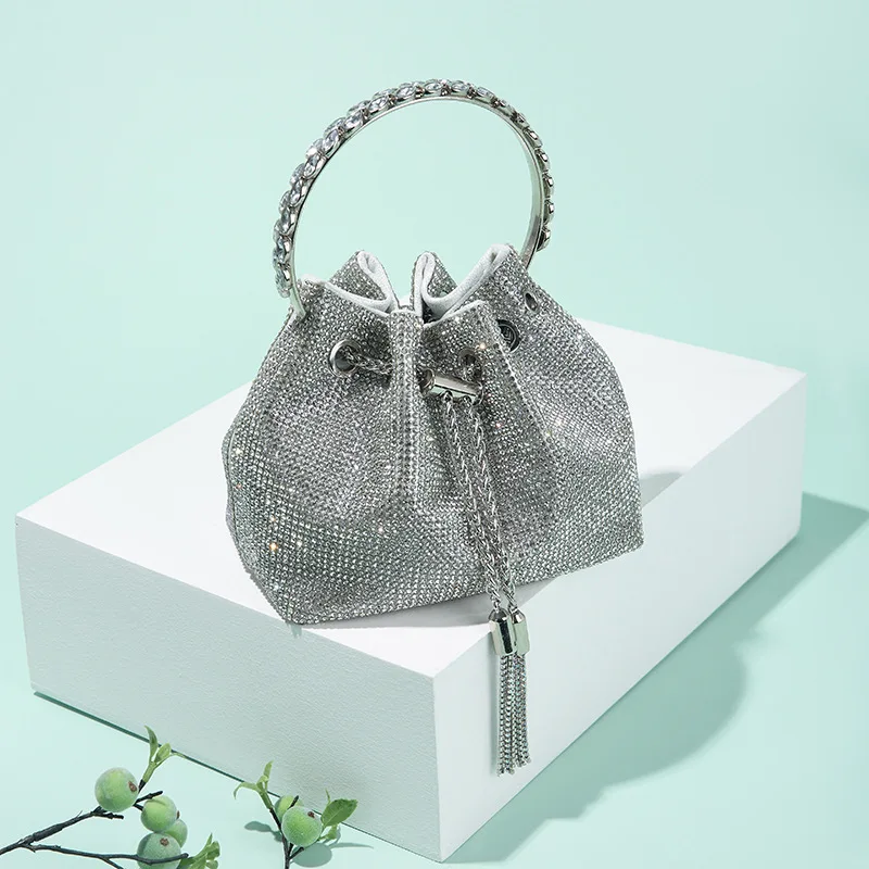 

Ladies Full-Diamond Bucket Bag 2025 Crossbody Handbag with Tassel High-End Luxury Designer Women's Carteras De Mujer