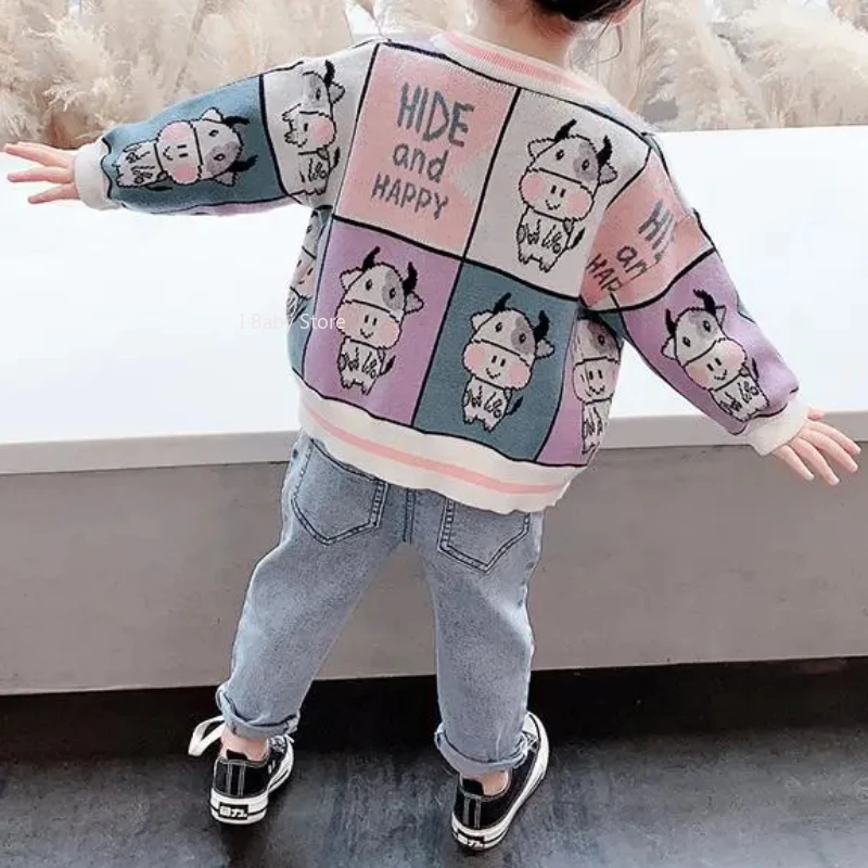 Girls Sweater Baby Girl Winter Clothing Spring Fall Cartoon Coat Children Sweater Leisure Cotton Clothing Female Child Clothes