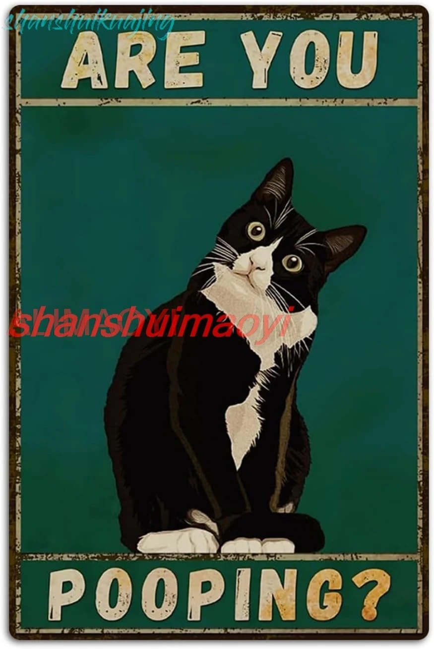 Fmcmly Vintage Tuxedo Cat Decor 8x12 Inch,Are You Pooping?Cute Room Decor Metal Posters,Bathroom Wall Art Signs,Gift for Ca sign