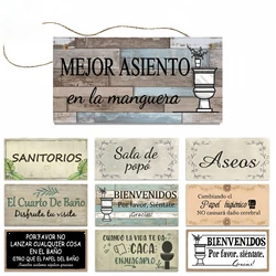 Toilet Spanish Wooden Sign Hanging Plaque Decorative for Toilet Door Hanging Art Sign Bar Pub Beach Home Decor Spanish Signage