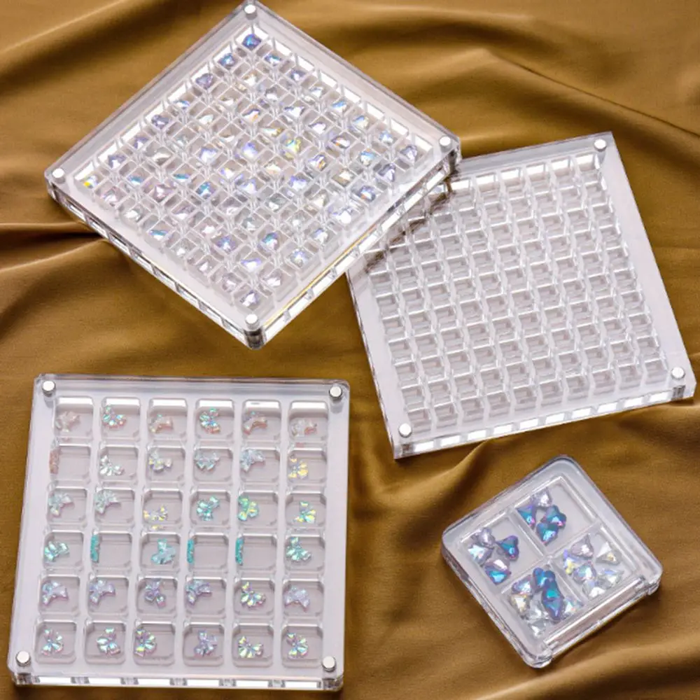 36/64/100 Grid Nagel Bohrer Lagerung Box Transparent Abnehmbare Magnetische Muschel Display Box Feuchtigkeit-beweis Acryl