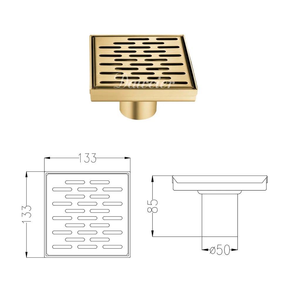 133*133*85mm SUS304 Stainless steel artistic Floor Drain High Quality Shower room drainage Anti-Odor Rapid drainage,Gold,Black