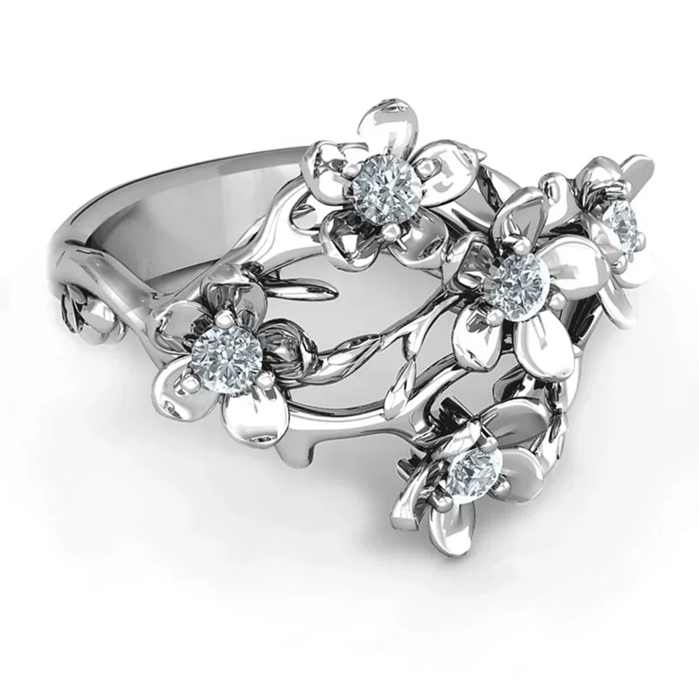 Japanese and Korean Brides' Wedding Fashion Inlaid Zircon Ring New High-end Dazzling Romantic Design Artistic Party Jewelry