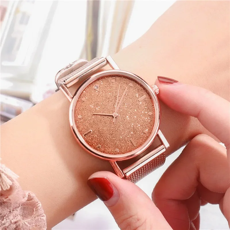 2025 Luxury Rose Gold นาฬิกาสแตนเลสผู้หญิงสบายๆนาฬิกาข้อมือควอตซ์ดิจิตอล Femme Strass