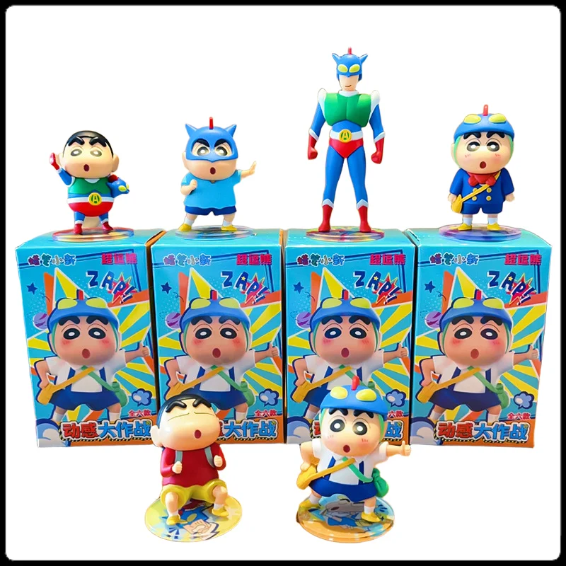 

Crayon Shinchan Anime Figurines Cute Office Desk Car Decorations Home Cartoon Ornaments Blind Box Collectible Toys