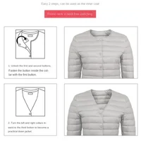 New Female Light Down Coat Women Liner Duck Down Jacket O-neck Variable V-neck 2024 Fall Collarless Light Quilted Puffer Coat 5