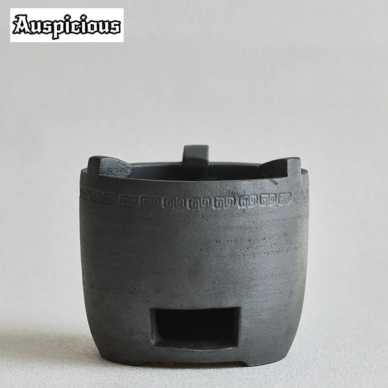 ZAEYORIA Back Pattern Free Stove Retro Black Mud Heat-resistant Charcoal Stove Outdoor Household Dry-fired Charcoal Tea Stove