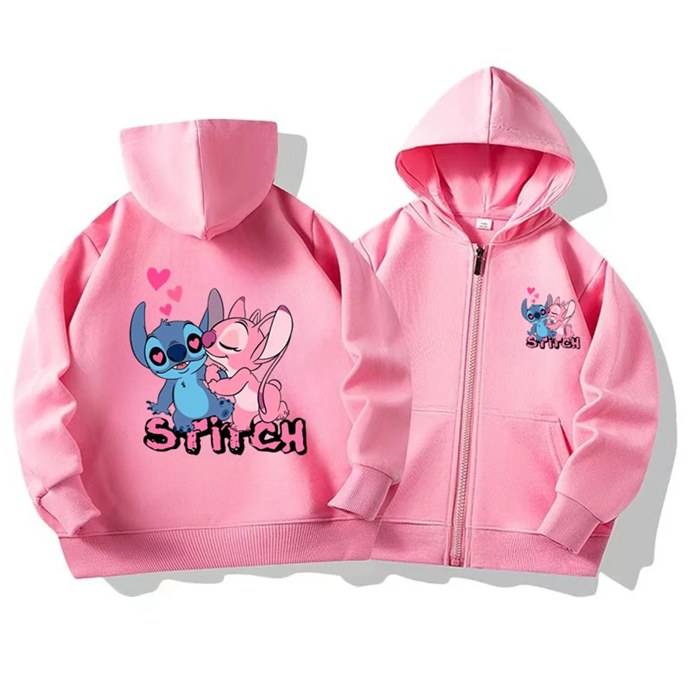

Толстовка с капюшоном Kawaii Stitch, детская одежда с героями мультфильмов, толстовка на молнии с изображением Лило и Стич, толстовка с капюшоном в стиле манга, детский повседневный топ