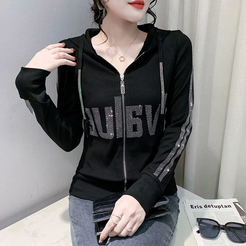 Feminino fino ajuste hoodie jaet outono inverno longo sve fce forrado zíper cardigan outerwear design fiel casual topo