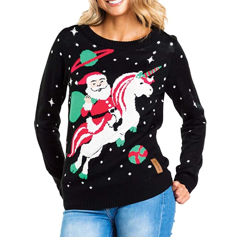 

Ugly Sweater Christmas Xmas Sweater Women Cartoon Santa Claus O-neck Long Sleeve Loose Pullover Top Jumper Winter 39956