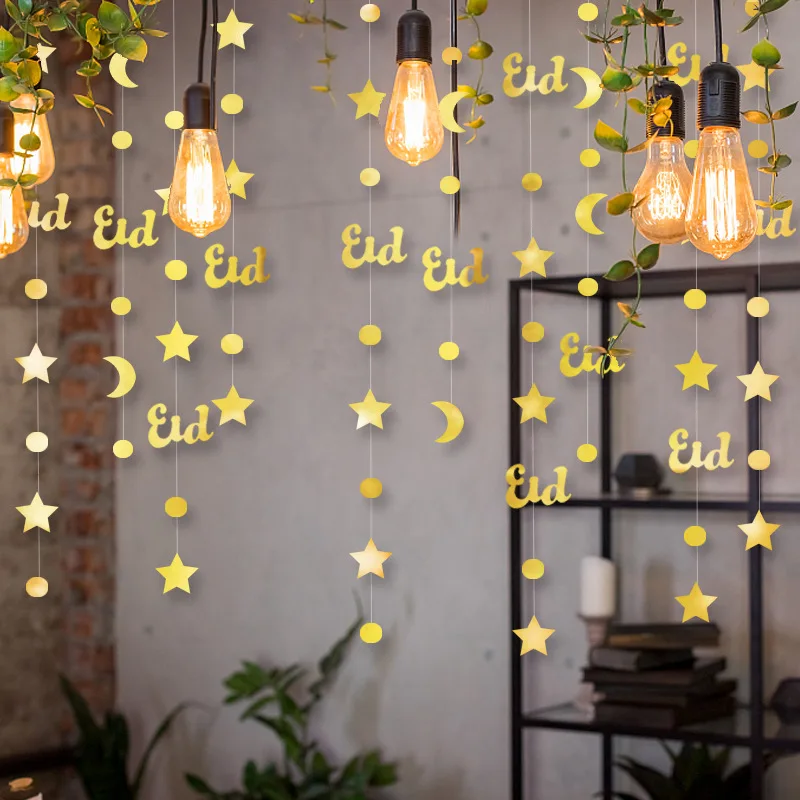 Ramadan Mubarak Decorazione Anello in metallo Cerchio appeso Ghirlanda di fiori artificiali Fai da te Musulmano Islam Festa di festa Eid Mubarak Banner  15