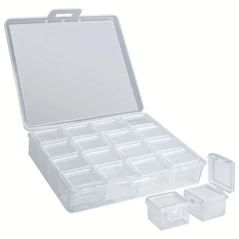 16pcs Clear Plastic Storage Box Set for Beads, Jewelry & Craft Supplies - Portable, Stackable Organizers with Individual Lids
