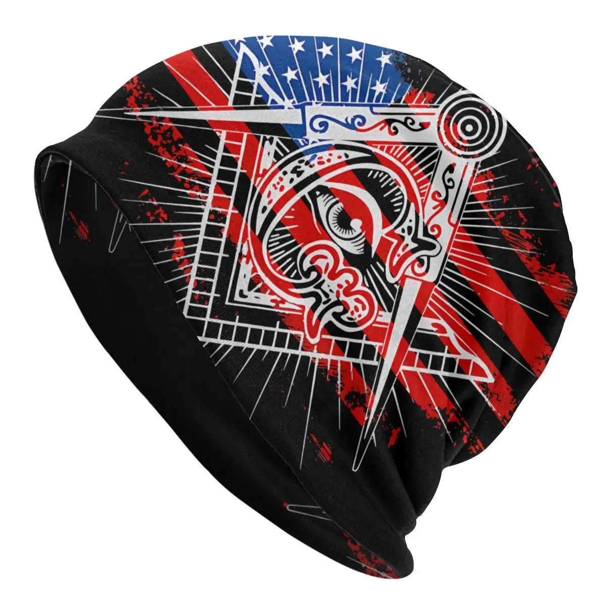 

USA Flag Splatter Bonnet Homme Autumn Spring Thin Skullies Beanies Freemasonry Caps For Men Women Novelty Hats