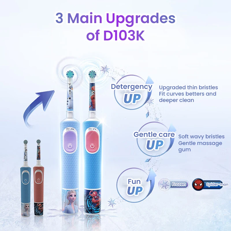 Oral B D103K Kids Electric Toothbrush Rotation Electric Teeth Brush Daily Clean Oral Care Kids Tooth Brush 2 Minutes Timer