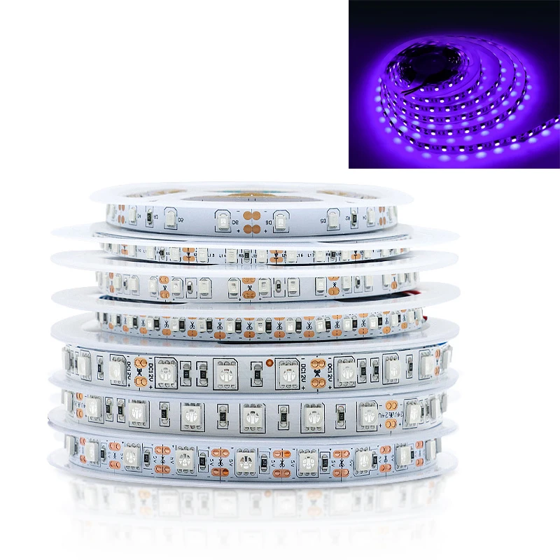 fita de luz led uv roxa lampada de radiacao ultravioleta fita de diodo smd 5050 2835 smd flexivel 12v 24v 60 120 leds m 01