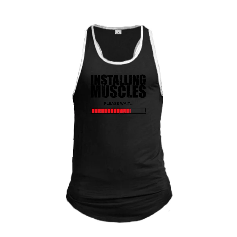 Installing Muscles Please Wait Print Vests Men\'s Cotton Breathable Bodybuilding Tank Tops Gym Sleeveless Fitness Summer T-Shirt