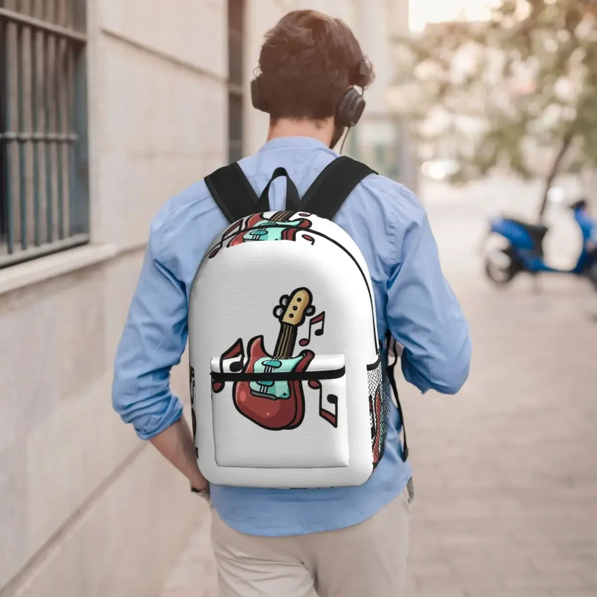 Red Cartoon Electric Guitar Student Backpack School Bag Hiking Travel Daypack for Men Women Bookbag Shoulder Bags