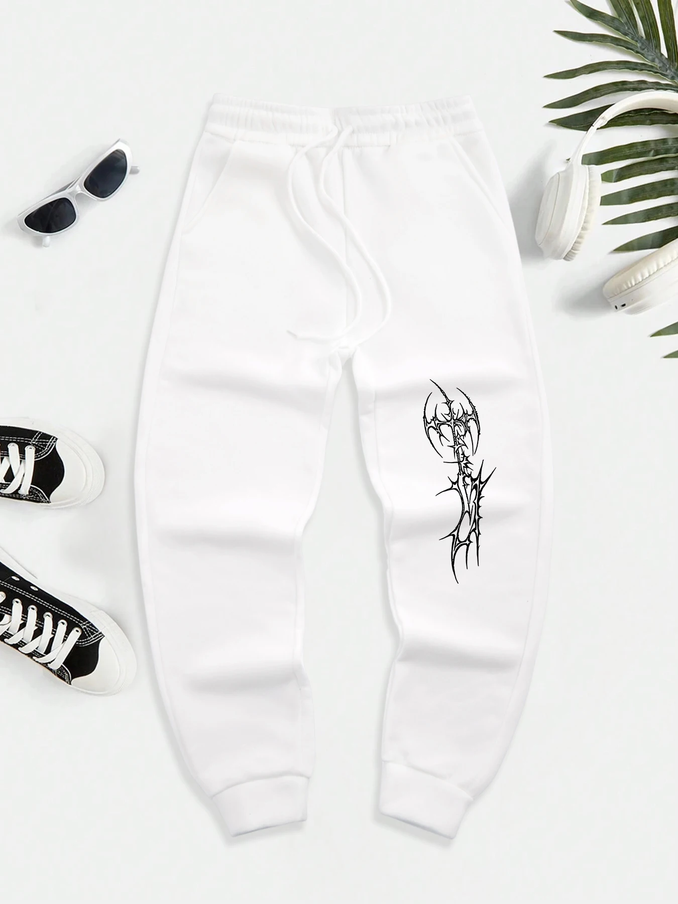 

Creative Thorns Printed Men Sweatpants Casual Pants Versatile Pocket Trousers Comfy Drawstring Sportpants Trendy Autumn New Pant