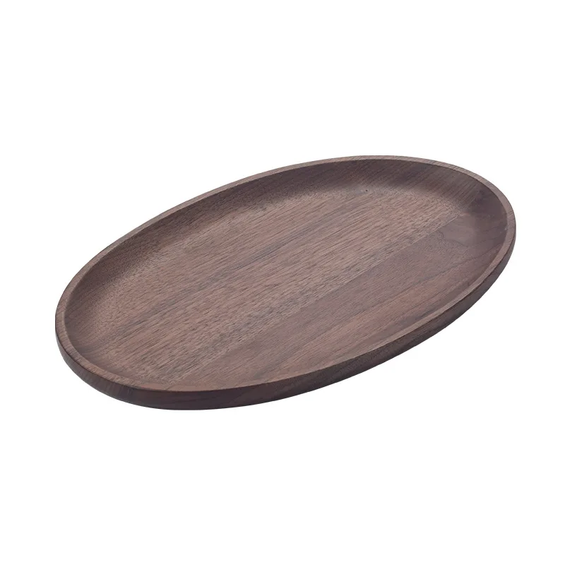 

DSA Black Walnut Tea Tray Oval Solid Wood Wood Tray Plate Wooden Household Dim Sum Tray Tea Decoration