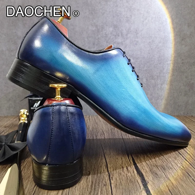 LUXURY BRAND MEN\'S OXFORD SHOES LACE UP POINTED TOE BLUE BLACK FORMAL DRESS MAN SHOES WEDDING BUSINESS LEATHER SHOES MEN