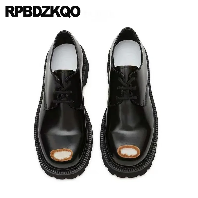 

Lace Up Unique Derby Thick School Oxfords Japanese Unisex Women Y2k Square Toe Patent Leather Shoes Strange Platform Genuine